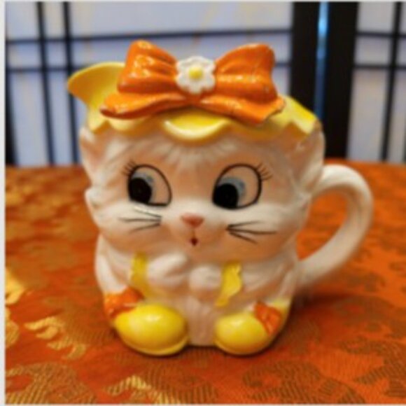 Rare Vintage Lefton Cuddles the Cat/Sunshine Tea Pot Set w/ Cream & Sugar - Picture 13 of 16